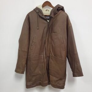 Vintage Wilsons Sherpa Lined Leather Hooded Jacket Size S Brown Outdoors Winter